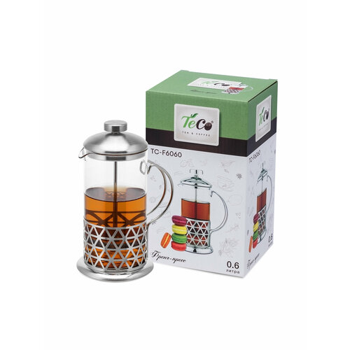 Стеклянный френч-пресс объемом 600мл серебристый