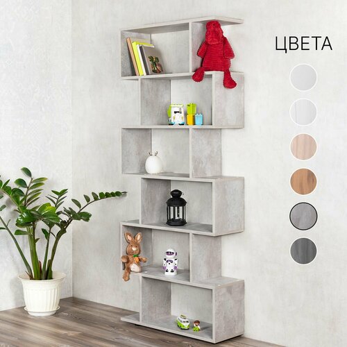 Стеллаж деревянный серый мрамор 176 см. интерьерный стеллаж в стиле ikea