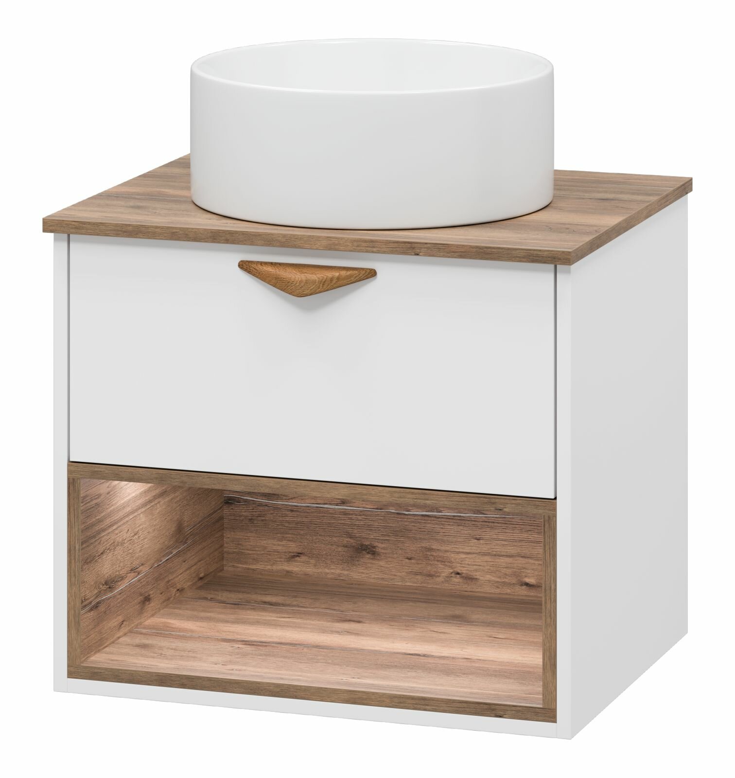 Тумба с раковиной подвесная Brevita BERGEN - 60 дуб галифакс/белая матовая эмаль