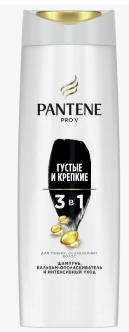 Шампунь и бальзам-ополаскиватель Pantene Pro-V 3 в 1 Густые и крепкие, 360 мл - фото №2