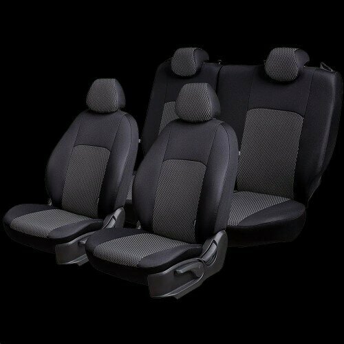 Чехлы на сиденье ВАЗ /2190 Лада Гранта FL/ с 08.2018г. компл. Стандарт/Норма 2Г Дублин Жаккард черный (цельн. зад. спинка) LORD AUTO