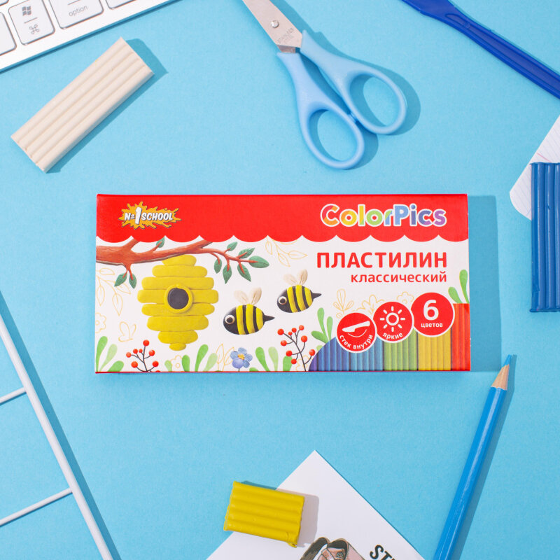 Пластилин №1 School ColorPics набор 6цв 120г со стеком