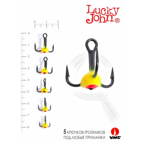 фото Крючоки-тройники для приманок lucky john 02set с каплей цвет. 5шт. набор