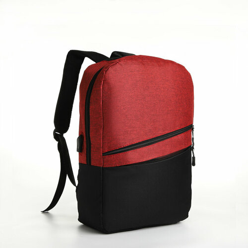 Рюкзак с USB 28*12*40, отд на молнии, 2 н/кармана, черный/красный рюкзак женский payla textura отд на молнии 2 н кармана регл лямки красный