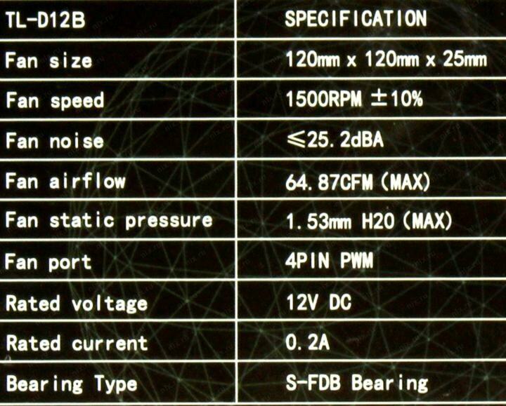 Вентилятор для корпуса Thermalright 120x120x25мм, 1500 RPM, 64.87 CFM, 25.2 dBA, 4-pin PWM - фото №7