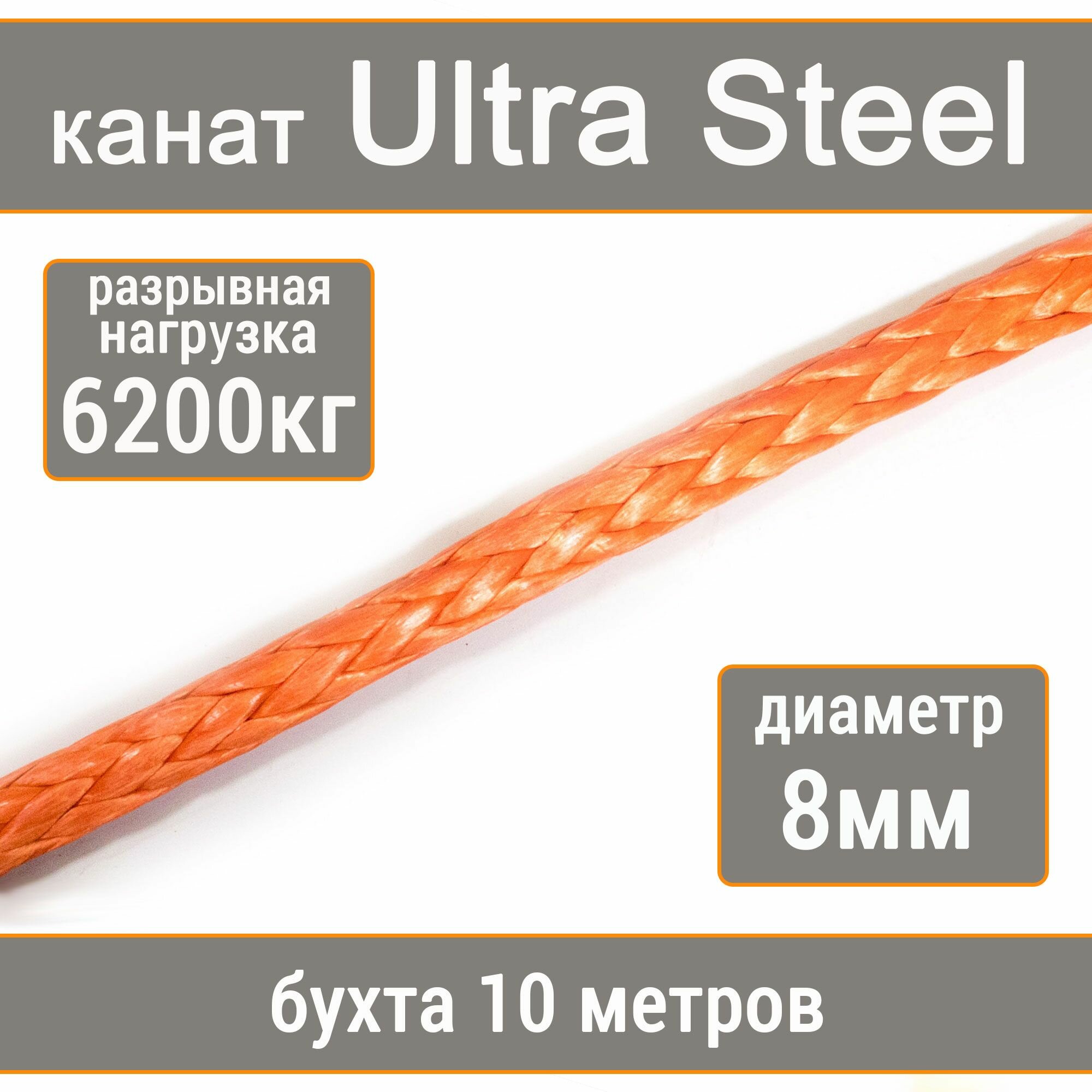 Высокопрочный синтетический канат UTX Ultra Steel 6мм р. н. не менее 3900кг из волокна UHMWPE длина 10 метров