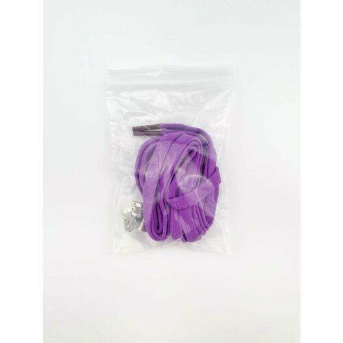 Шнурки для обуви эластичные плоские с фиксаторами зажимами металлическими сиреневые - 1 пара