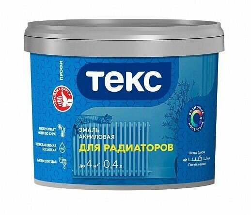 фото Эмаль акриловая для радиаторов Текс белая полуглянцевая (0,4 л)