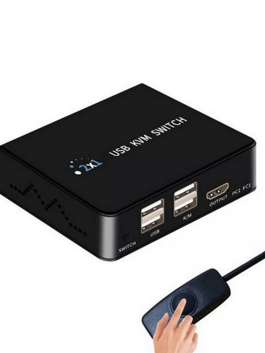 2-портовый HDMI USB KVM-переключатель 4K 60Hz с выносной кнопкой и 2я usb кабелями