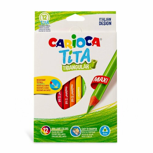 Карандаши цветные 12 цветов Carioca Tita Triangular maxi (d=5мм, 3гр, утолщенные) картонная упаковка (42791) набор карандашей цветных carioca triangular maxi 6 цв