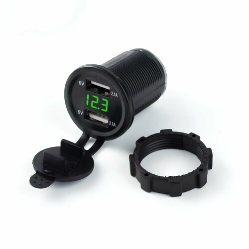 Разветвитель авто врезной Зеленый 2USB выхода 5В21А вольтметр TDS TS-CAU49 770₽