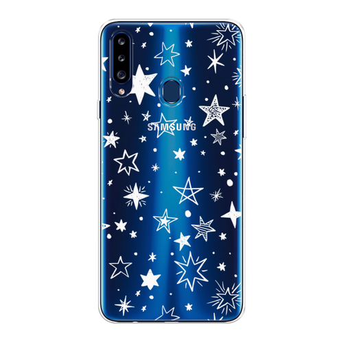 Силиконовый чехол на Samsung Galaxy A20s / Самсунг Галакси A20s Звездочки графика белая, прозрачный