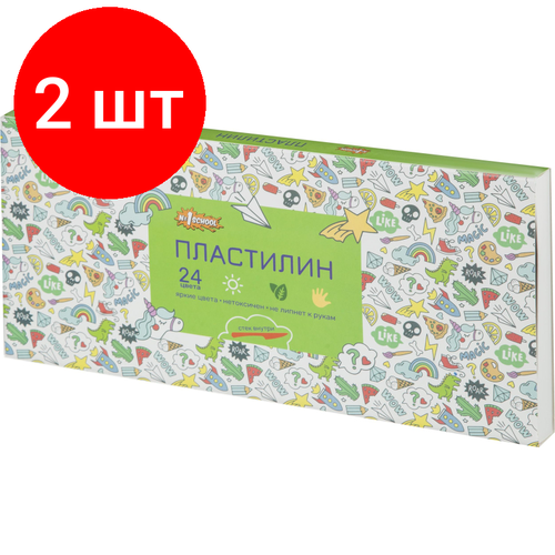 Комплект 2 наб, Пластилин классический №1 School Отличник 24 цв 480 г со стеком