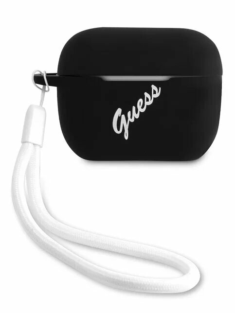 Guess для Airpods Pro Silicone case Script logo with cord Black/White, шт