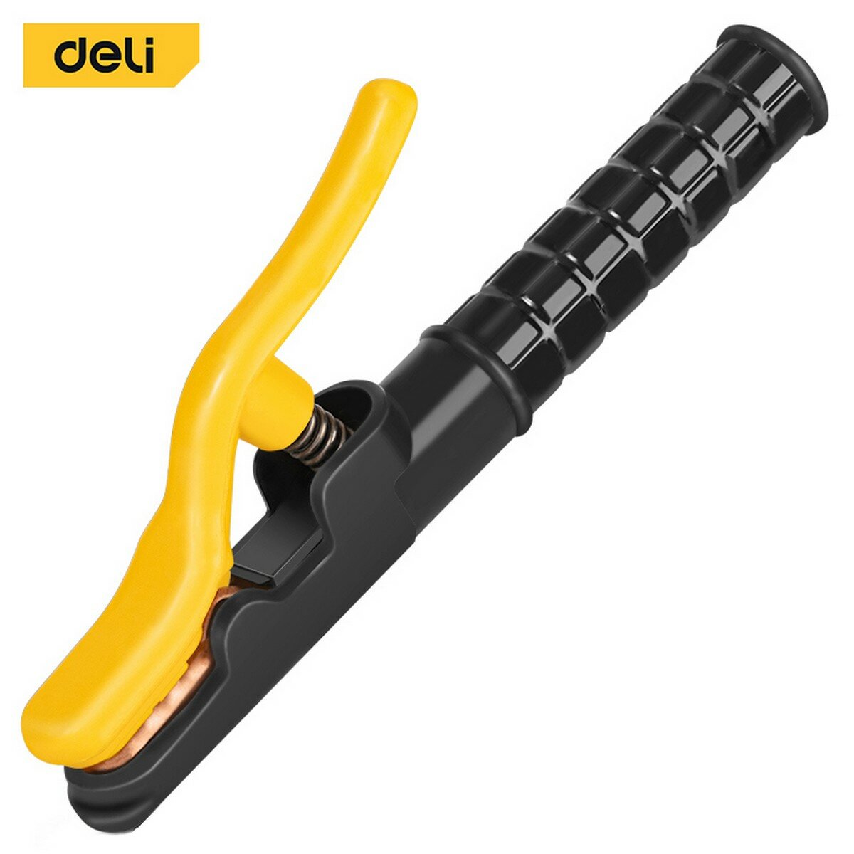 фото Электрододержатель Deli DL23500A (500гр, 295мм, сила тока до 500A, диаметр электрода 6,3-10мм, площадь поперечного сечения кабеля 70-95 кв. мм)