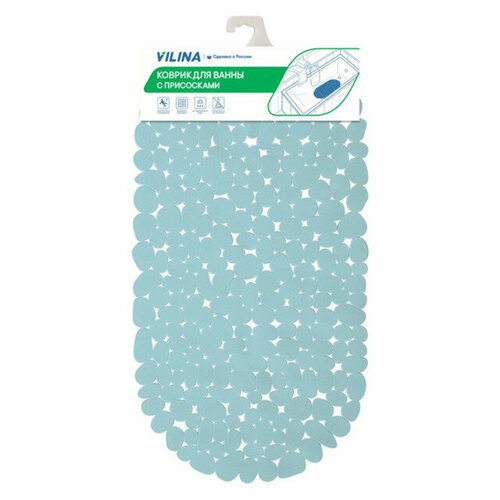 Коврик для ванны морская галька 36х69см антискользящий дымчато-голубой 1264₽