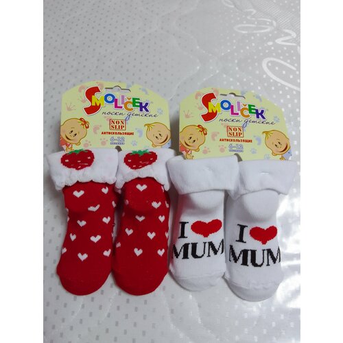 фото Носки smolicek 2 пары, размер 16-18, белый, красный