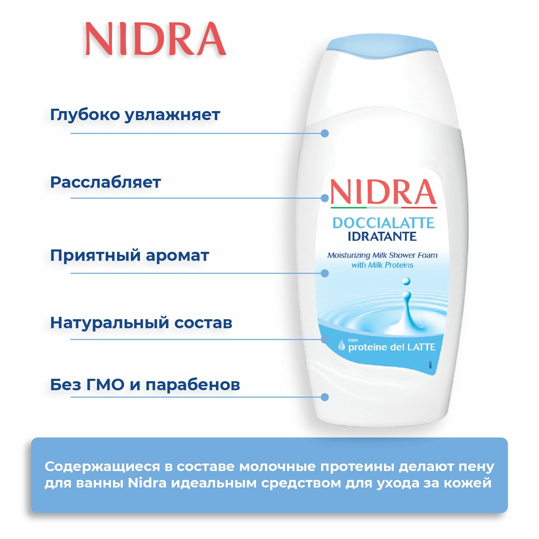 NIDRA Пена-молочко для душа с молочными протеинами Увлажняющая 250мл, 2 шт