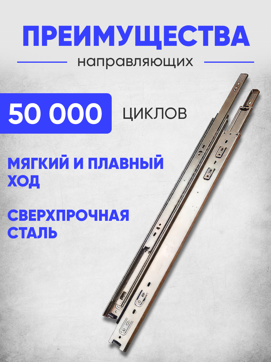 Шариковые направляющие полного выдвижения для ящиков, 250мм, комплект на 2 ящика без доводчика, мебельная фурнитура — фото 1