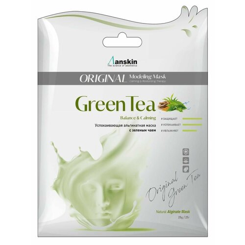 Маска для лица, 25гр, Green Tea Modeling Mask Refill, Anskin