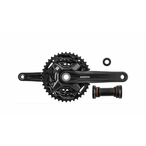 система shimano acera fc mt210 2 36 22t 170 мм Система Shimano Acera, FC-MT210, 30/40/22T, 3x9 скоростей, 170мм, интегрированный вал с кареткой BSA, черная, без упаковки