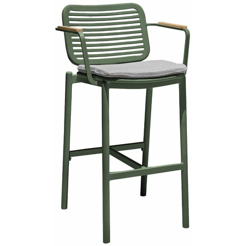 Барный стул лофт со спинкой Tagliamento Armona, с подлокотниками, мягкий, зеленый/светло-серый