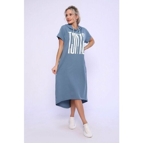 фото Платье модно-трикотаж, размер 52, серый, голубой
