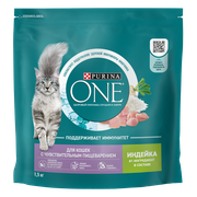 PURINA ONE 1,5 кг сухой корм для взрослых кошек с чувствительным пищеварением и разборчивым вкусом в еде, с высоким содержанием индейки и рисом