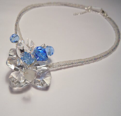 Чокер Чарующий Рай Свадебный чокер HEART(сердечки)/Чехия, кристаллы Preciosa, кристаллы Swarovski, бисер, длина 45 см, бесцветный, голубой