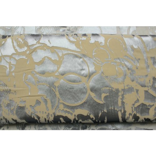 Ткань Атлас-деворе серый с абстрактным силуэтным узором с кольцами, ш128см, 0,5 м