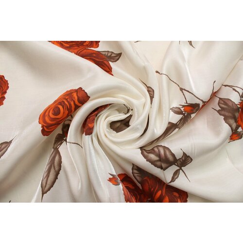 Ткань Атлас-перламутр терракотовые розы на молочно-белом, ш136см, 0,5 м
