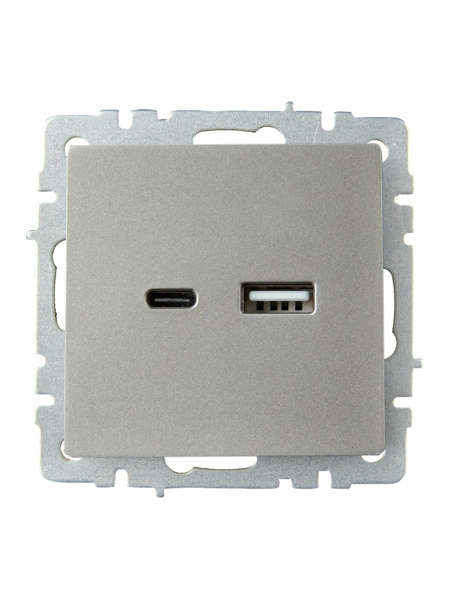 Розетка USB встраиваемая IEK Brite РЮ11-1-БрС цвет сталь - фото №2