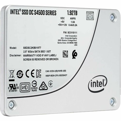 Твердотельный накопитель Intel SSD DC S4500 192TB 560510mbs SSDSC2KB019T7 2256400₽