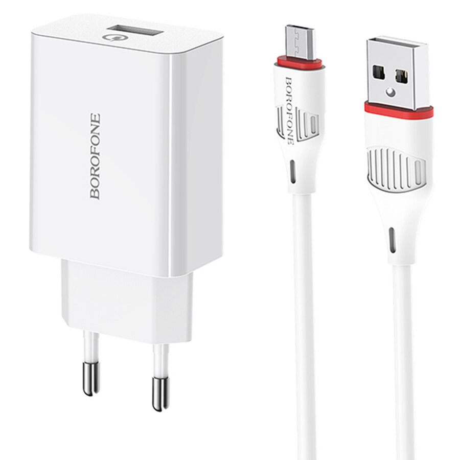 Сетевое зарядное устройство BOROFONE BA21A Long journey 1xUSB с Кабелем USB - Micro, 3A, 18W, белый