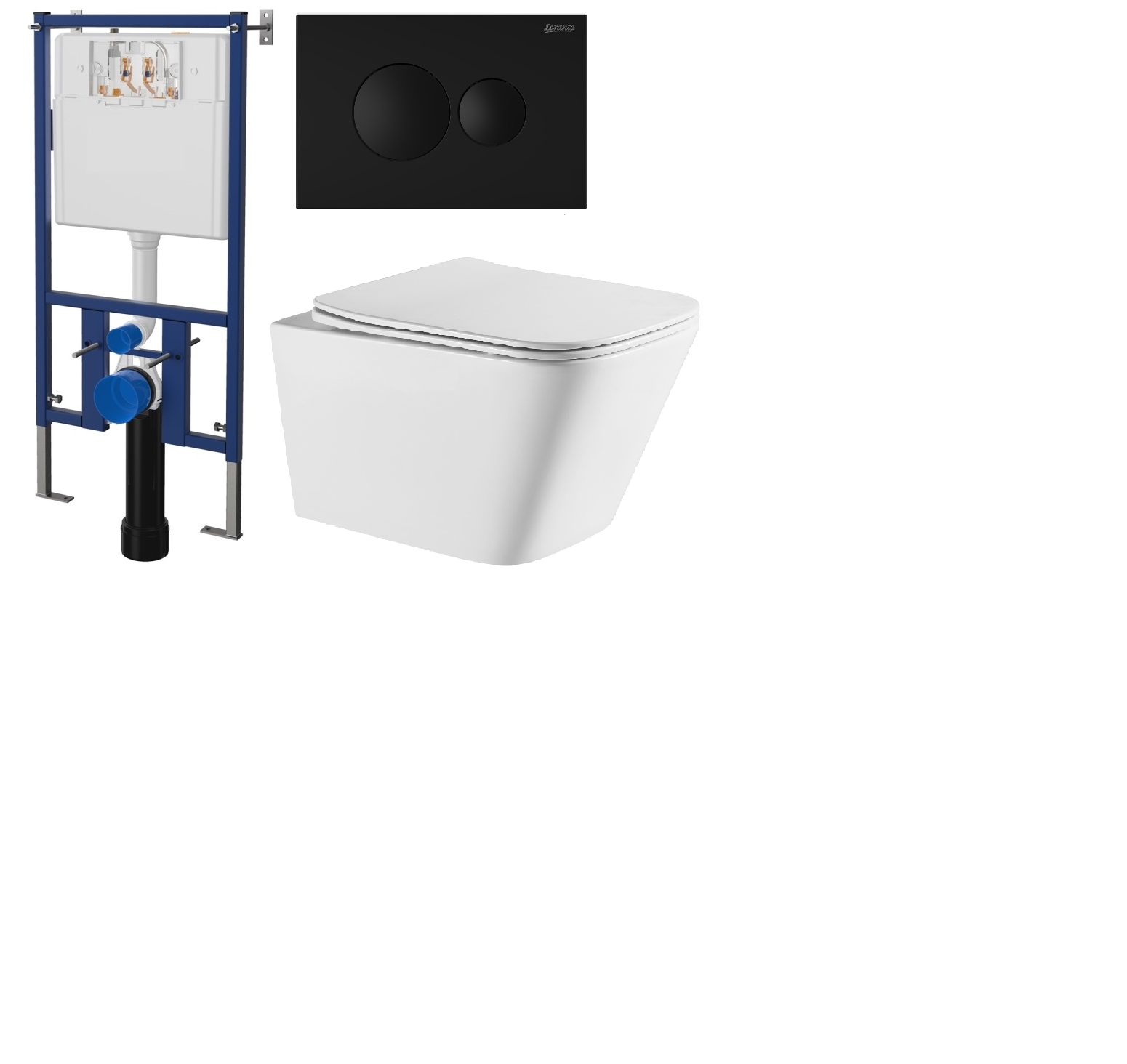фото Сет LORANTO Инсталляция с круглой кнопкой черная матовая + Унитаз подвесной Azario Teramo AZ-0052-UQ смыв Торнадо, безободковый, сиденье микролифт