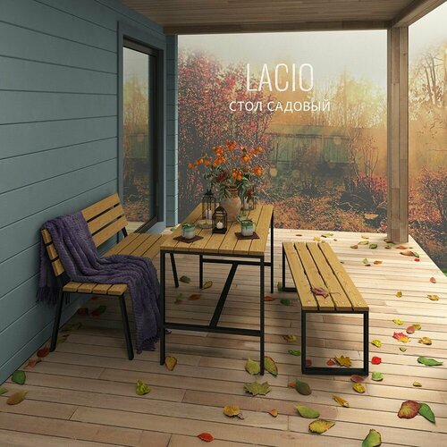 Стол садовый LACIO loft, стол деревянный для дачи, уличный металлический, 120х60х75 см, гростат