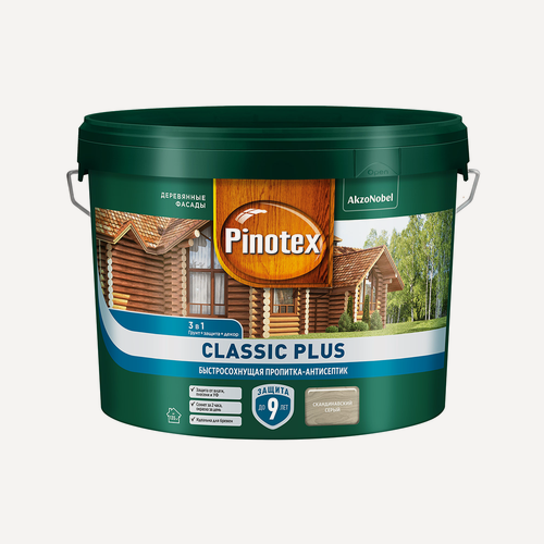 Изображение товара Пропитка-антисептик PINOTEX CLASSIC PLUS 3 в 1 быстросохнущая, скандинавский серый 9л