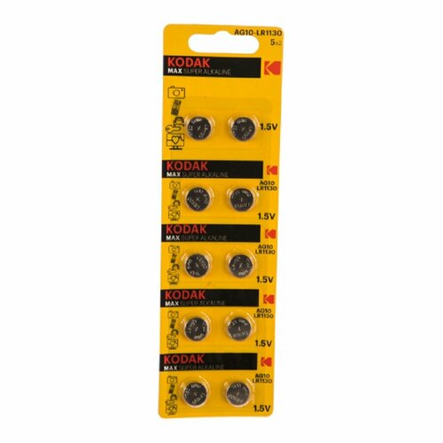 Kodak Батарейка AG10 389 LR1130, LR54 KAG10-10 Max Button Cell 100 1000 70000 10 шт. в уп-ке