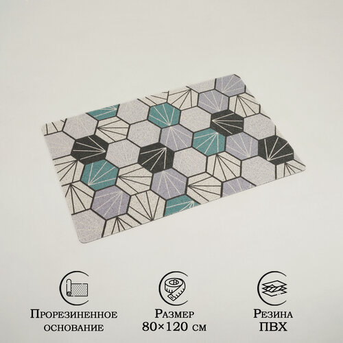 Изображение товара Коврик придверный грязезащитный Доляна «Грани», 80×120 см, цвет серо-зелёный