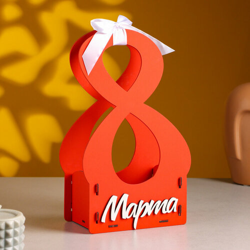 Кашпо деревянное 8 Марта 1710285 Красный-белый 3030₽