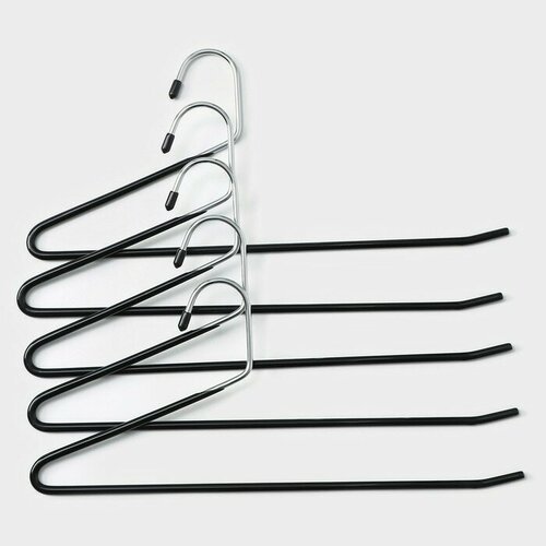Вешалка антискользящая 5 шт для брюк одноуровневая 37х16 см цвет черный 700₽
