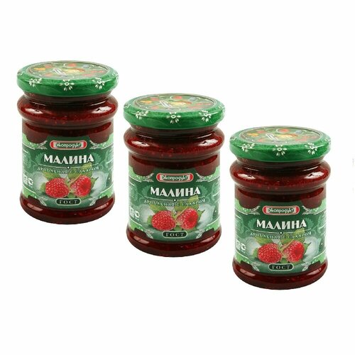 Малина дробленая с сахаром ТМ "Экопродукт", ГОСТ, 3 баночки по 320гр