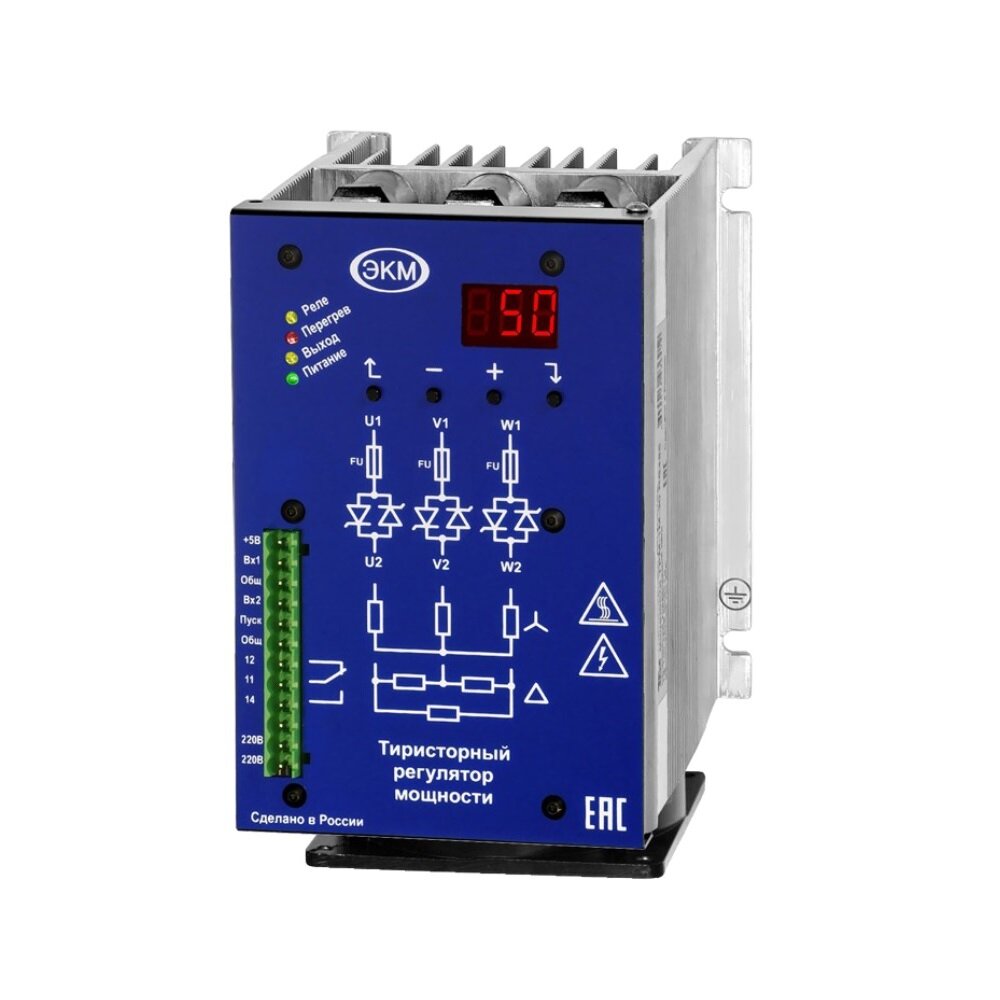 Тиристорный регулятор мощности трехфазный без нейтрали ТРМ-3М-45-RS485, меандр, 3 фазы, 45А, RS485