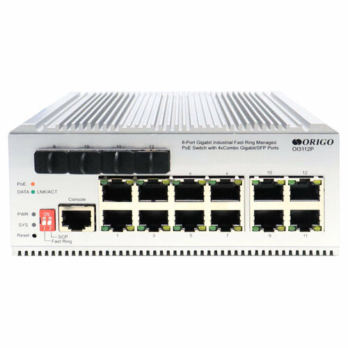 ORIGO OI3112P185WA1A Промышленный управляемый L2 PoE-коммутатор 8x1000Base-T PoE 4xCombo 1000Base-TSFP PoE-бюджет 185 Вт 4741300₽