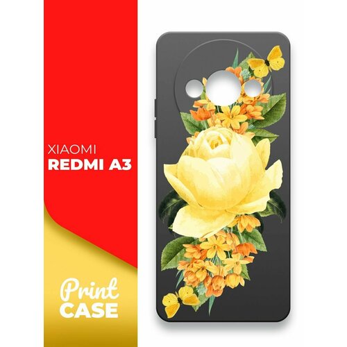 Чехол на Xiaomi Redmi A3 (Ксиоми Редми А3) черный матовый силиконовый с защитой (бортиком) вокруг камер, Miuko (принт) Желтые Розы чехол на xiaomi redmi a3 ксиоми редми а3 черный матовый силиконовый с защитой бортиком вокруг камер miuko принт желтые розы