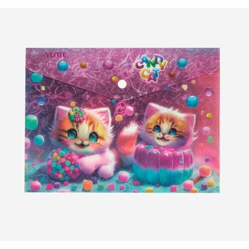 Папка-конверт А5, на кнопке, 240 х 180мм, 180мкм, deVENTE Candy Cat, фактура