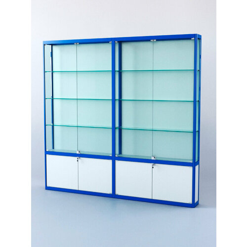 Витрина "прямоугольная" №2-2м-200-1 (задняя стенка - ДВП), Белый + Делфт голубой 200 x 30 x 200 см (ДхШхВ)