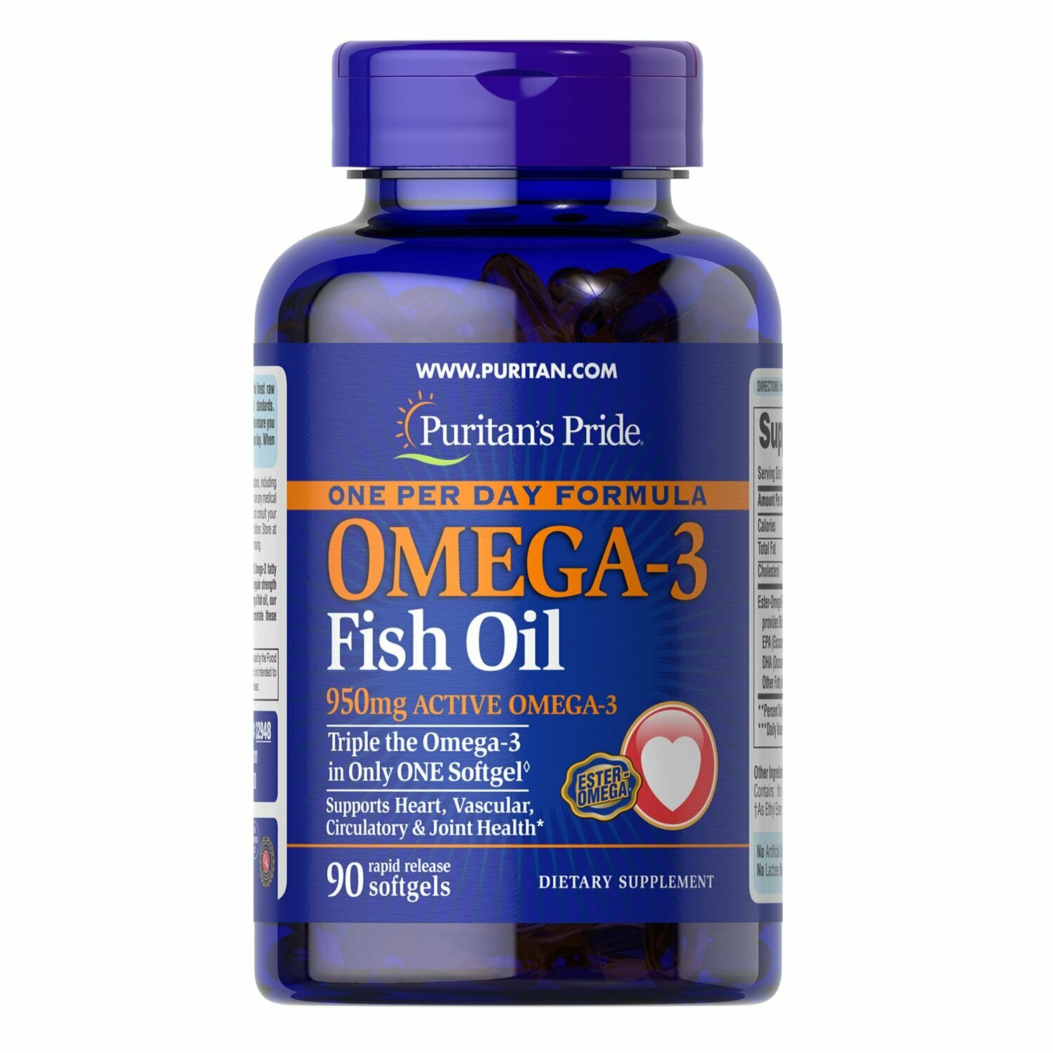 Омега 3 1 капсула в день Omega З Fish 1400 мг Puritans Pride ,(90 капсул)
