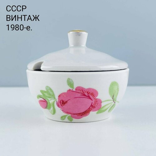 Винтажная солонка "Сливочные пионы". Фарфор Пролетарий, золочение. СССР, 1980-е.