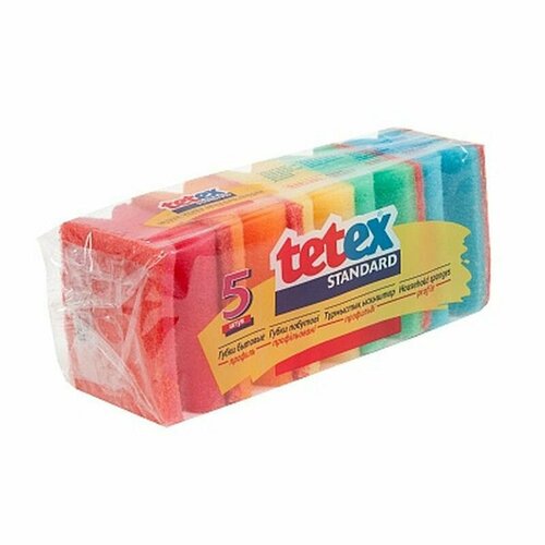 TETex Губка для посуды, с абразивом, 5 шт в уп